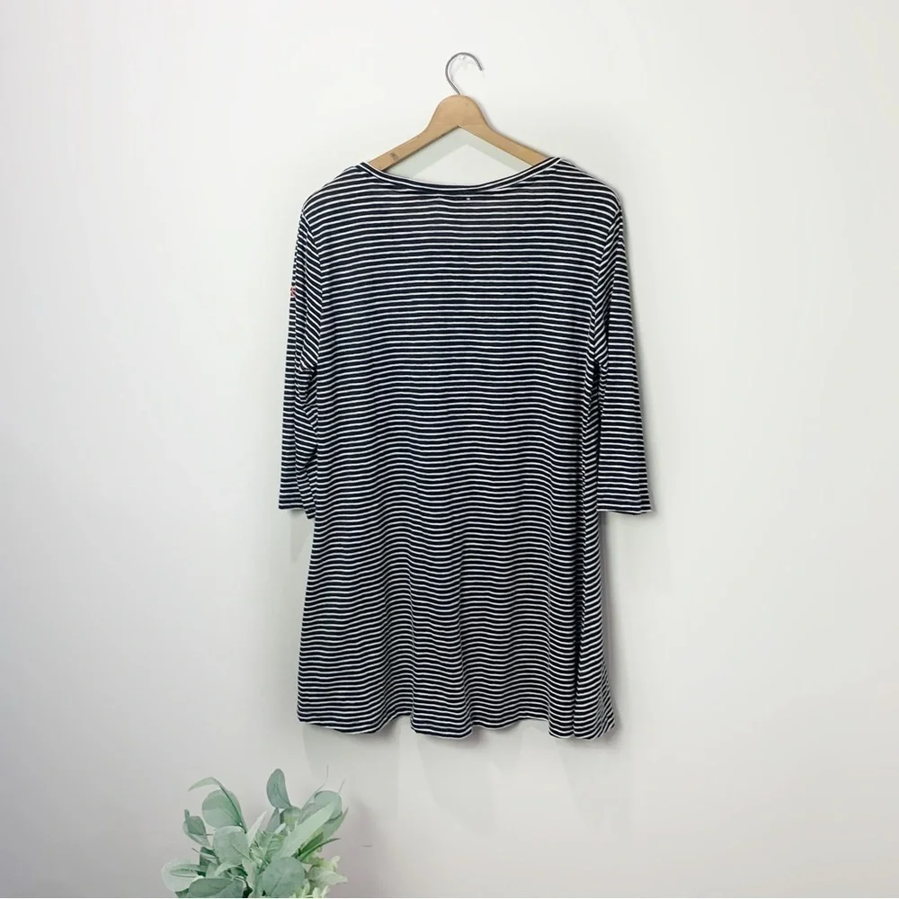 [Umgee] Black & White Striped Embroidered Floral 3/4 Sleeve Dress - Picture 6 of 7